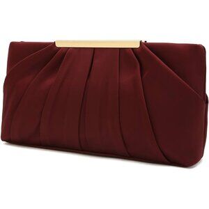 ⚡ Women's Elegant Evening Pleated Satin Simple Classy Dark Red Clutch Bag